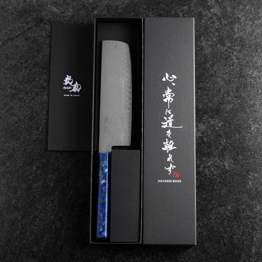 Nakiri VG-10 Damast Blauer Ozeanplastik Griff 165mm-[Musashi]-[Japan-Küchenmesser]