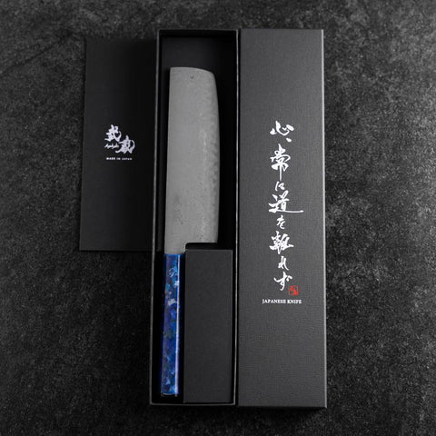 Nakiri VG-10 Damast Blauer Ozeanplastik Griff 165mm-[Musashi]-[Japan-Küchenmesser]