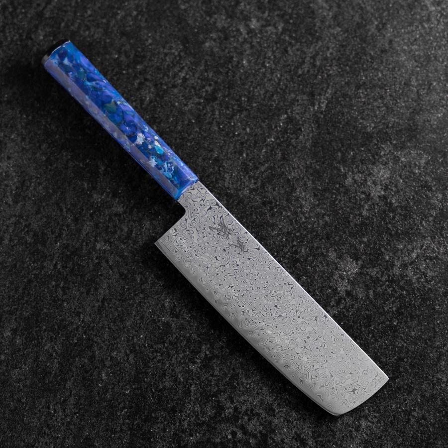 Nakiri VG-10 Damast Blauer Ozeanplastik Griff 165mm-[Musashi]-[Japan-Küchenmesser]