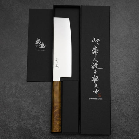 Nakiri VG-10 Damast Gelb-Brauner Birkenholz Griff 170mm-[Musashi]-[Japan-Küchenmesser]