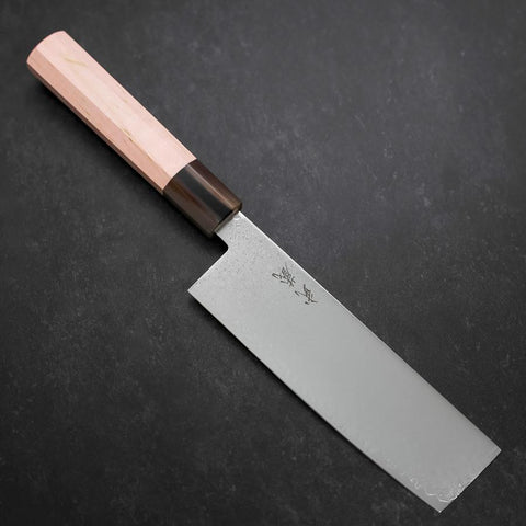 Nakiri VG-10 Damast Büffelhorn und Ahorn Griff in Hellem Rosa 170mm-[Musashi]-[Japan-Küchenmesser]