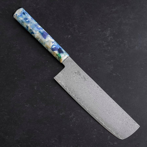 Nakiri VG-10 Damast Ozeanplastik Blau-Weiß Mix Griff 165mm-[Musashi]-[Japan-Küchenmesser]