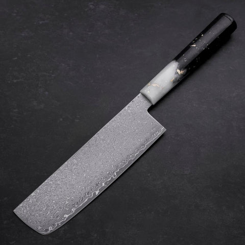 Nakiri VG-10 Damast Weiß-Schwarzer Ozeanplastik Griff mit Blattgold 165mm-[Musashi]-[Japan-Küchenmesser]