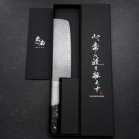 Nakiri VG-10 Damast Weiß-Schwarzer Ozeanplastik Griff mit Blattgold 165mm-[Musashi]-[Japan-Küchenmesser]