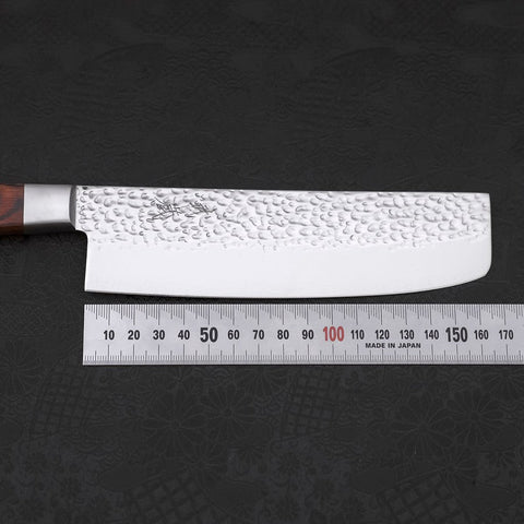 Nakiri VG-10 Kagami Tsuchime Damast Mahagoni Griff 165mm-[Musashi]-[Japan-Küchenmesser]