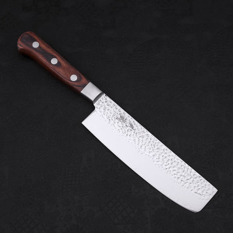 Nakiri VG-10 Kagami Tsuchime Damast Mahagoni Griff 165mm-[Musashi]-[Japan-Küchenmesser]