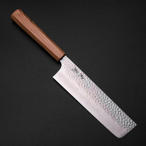Nakiri VG-10 Kagami Tsuchime Damast Olivenholz Griff 170mm-[Musashi]-[Japan-Küchenmesser]