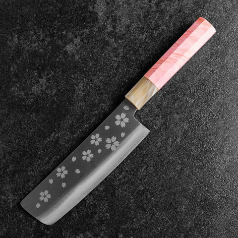 Nakiri VG-10 Poliert Sakura Büffelhorn und Dunkelrosa Ahornholz Griff 165mm-[Musashi]-[Japan-Küchenmesser]