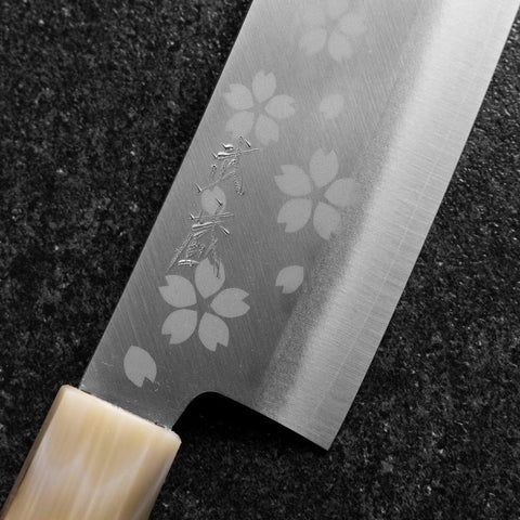 Nakiri VG-10 Poliert Sakura Büffelhorn und Dunkelrosa Ahornholz Griff 165mm-[Musashi]-[Japan-Küchenmesser]