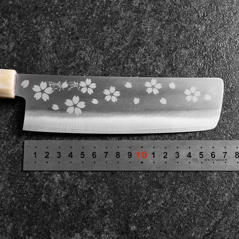Nakiri VG-10 Poliert Sakura Büffelhorn und Dunkelrosa Ahornholz Griff 165mm-[Musashi]-[Japan-Küchenmesser]