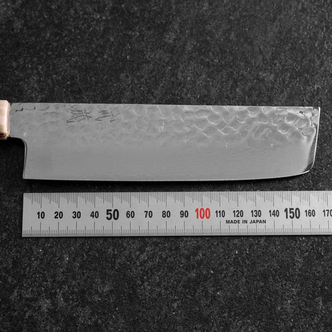 Nakiri VG-10 Tsuchime Damascus Buffalo Dark Pink Maple Handle 170mm (6.7”)-[Musashi]-[Japan-Küchenmesser]