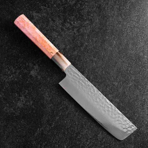 Nakiri VG-10 Tsuchime Damascus Buffalo Dark Pink Maple Handle 170mm (6.7”)-[Musashi]-[Japan-Küchenmesser]