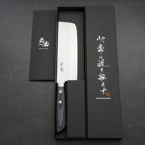 Nakiri VG-10 Tsuchime Damascus Western Blue Handle 165mm (6.5”)-[Musashi]-[Japan-Küchenmesser]