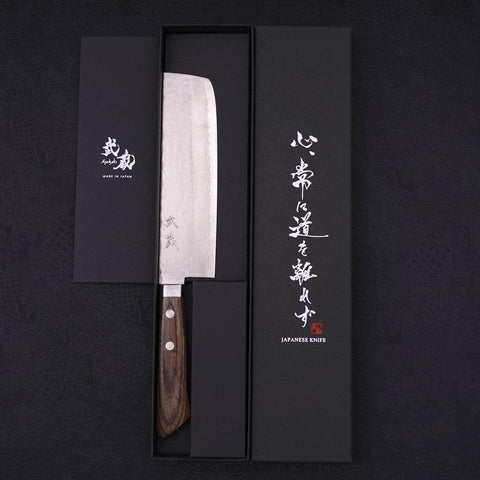 Nakiri VG-10 Tsuchime Damast Brauner Westlicher Griff 165mm-[Musashi]-[Japan-Küchenmesser]