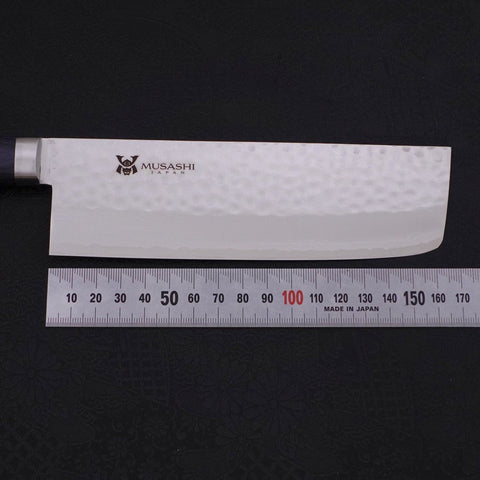 Nakiri VG-10 Tsuchime Damast Dunkelblauer Westlicher Griff 165mm-[Musashi]-[Japan-Küchenmesser]