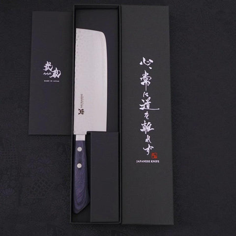 Nakiri VG-10 Tsuchime Damast Dunkelblauer Westlicher Griff 165mm-[Musashi]-[Japan-Küchenmesser]