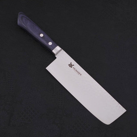 Nakiri VG-10 Tsuchime Damast Dunkelblauer Westlicher Griff 165mm-[Musashi]-[Japan-Küchenmesser]