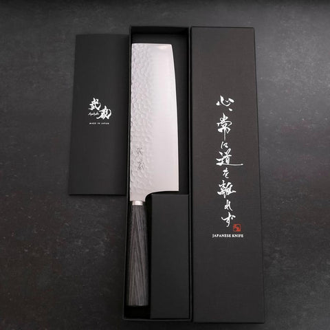 Nakiri VG-10 Tsuchime Kohlefarbener Kirschholz Griff 180mm-[Musashi]-[Japan-Küchenmesser]