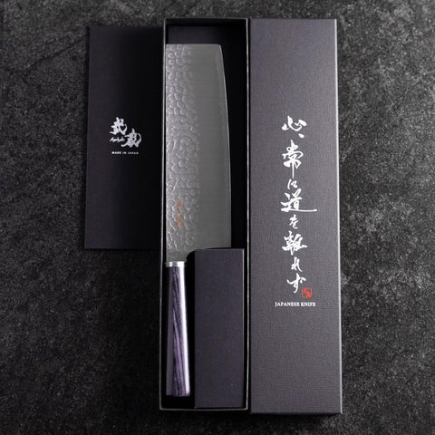 Nakiri VG-10 Tsuchime Runder Lila Griff 180mm-[Musashi]-[Japan-Küchenmesser]