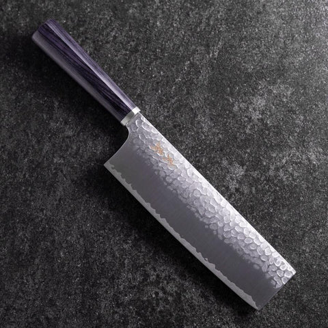 Nakiri VG-10 Tsuchime Runder Lila Griff 180mm-[Musashi]-[Japan-Küchenmesser]