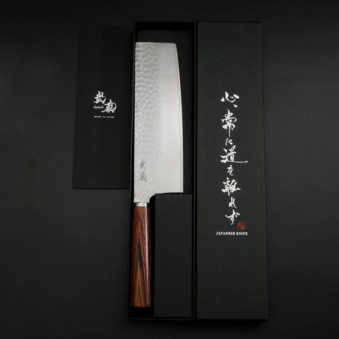 Nakiri VG-10 Tsuchime Runder Mahagoni Griff 180mm-[Musashi]-[Japan-Küchenmesser]