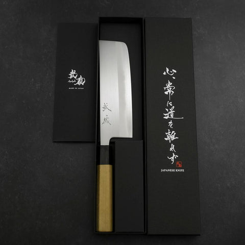 Nakiri White Steel #1 Edelstahlummantelung Büffelhorn und Magnolienholz Griff 165mm-[Musashi]-[Japan-Küchenmesser]