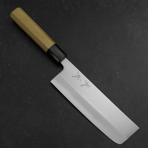 Nakiri White Steel #1 Edelstahlummantelung Büffelhorn und Magnolienholz Griff 165mm-[Musashi]-[Japan-Küchenmesser]