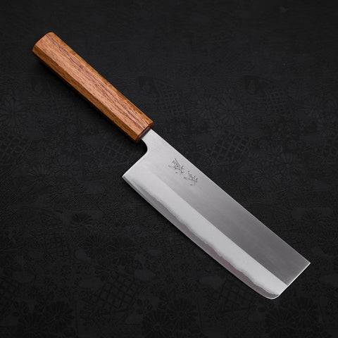 Nakiri White Steel #1 Edelstahlummantelung, Poliert Eiche Griff, 165mm-[Musashi]-[Japan-Küchenmesser]