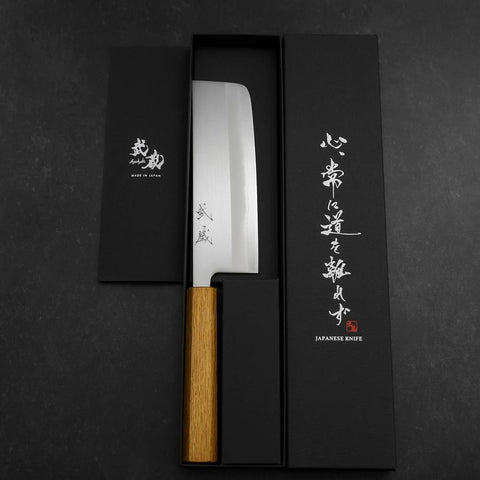 Nakiri White Steel #1 Edelstahlummantelung Poliert Eichenholz Griff 165mm-[Musashi]-[Japan-Küchenmesser]