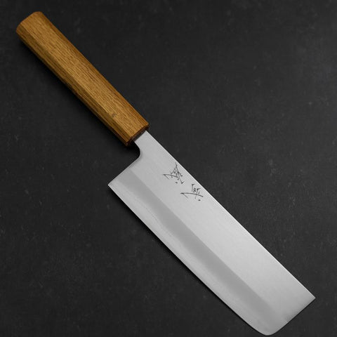 Nakiri White Steel #1 Edelstahlummantelung Poliert Eichenholz Griff 165mm-[Musashi]-[Japan-Küchenmesser]