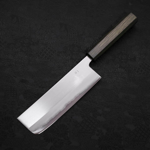 Nakiri White Steel #1 Edelstahlummantelung Poliert Grüner Urushi Griff 165mm-[Musashi]-[Japan-Küchenmesser]