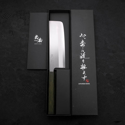 Nakiri White Steel #1 Edelstahlummantelung Poliert Grüner Urushi Griff 165mm-[Musashi]-[Japan-Küchenmesser]