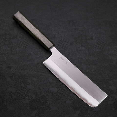 Nakiri White Steel #1 Edelstahlummantelung, Poliert Urushi Griff in Grün, 165mm-[Musashi]-[Japan-Küchenmesser]