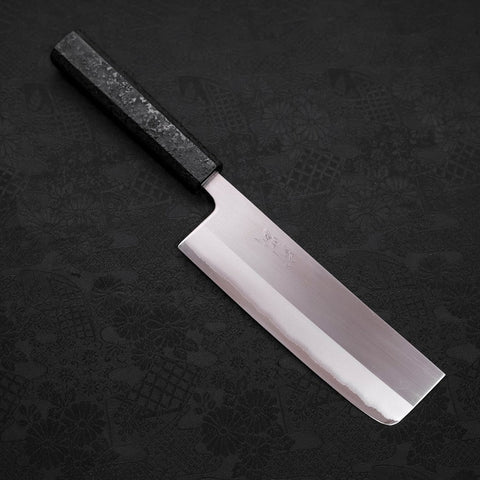 Nakiri White Steel #1, Poliert Ishime Urushi Griff in Schwarz, 165mm-[Musashi]-[Japan-Küchenmesser]