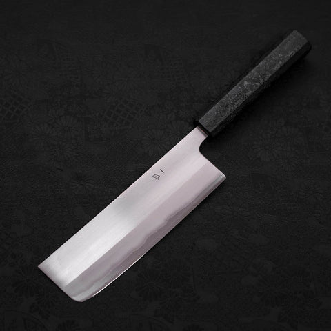 Nakiri White Steel #1 Poliert Schwarzer Ishime Urushi Griff 165mm-[Musashi]-[Japan-Küchenmesser]