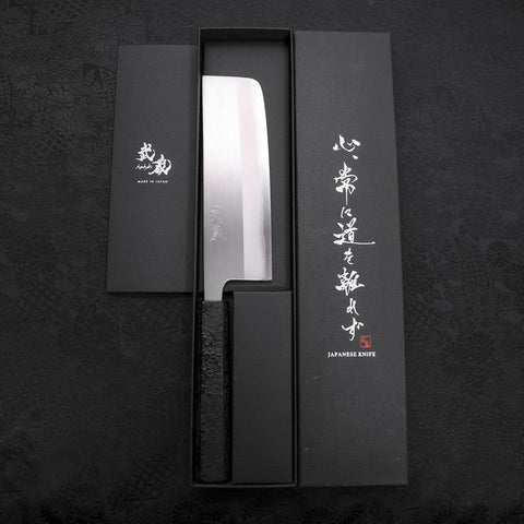 Nakiri White Steel #1 Poliert Schwarzer Ishime Urushi Griff 165mm-[Musashi]-[Japan-Küchenmesser]