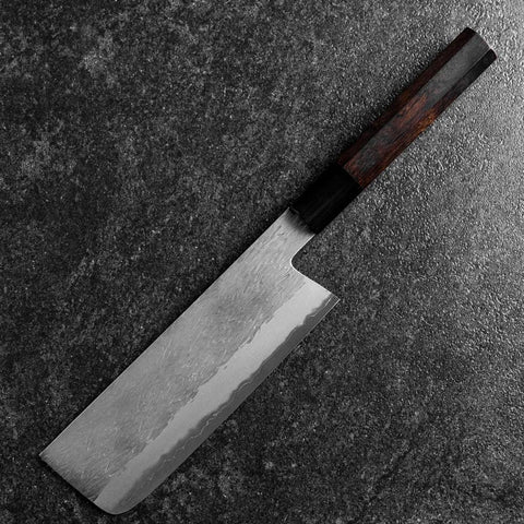 Nakiri White Steel #1 Tsuchime Büffelhorn und Ebenholz Griff 165mm-[Musashi]-[Japan-Küchenmesser]