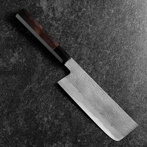 Nakiri White Steel #1 Tsuchime Büffelhorn und Ebenholz Griff 165mm-[Musashi]-[Japan-Küchenmesser]