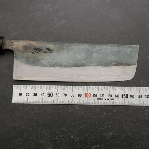 Nakiri White Steel #2 Damast Büffelhorn und Magnolienholz Griff 165mm-[Musashi]-[Japan-Küchenmesser]