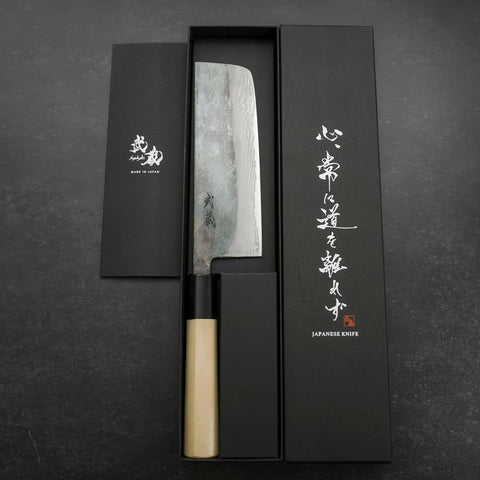 Nakiri White Steel #2 Damast Büffelhorn und Magnolienholz Griff 165mm-[Musashi]-[Japan-Küchenmesser]