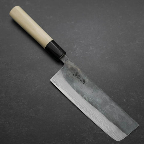 Nakiri White Steel #2 Damast Büffelhorn und Magnolienholz Griff 165mm-[Musashi]-[Japan-Küchenmesser]