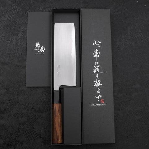 Nakiri White Steel #2 Kasumi Büffelhorn und Teakholz Griff 165mm-[Musashi]-[Japan-Küchenmesser]