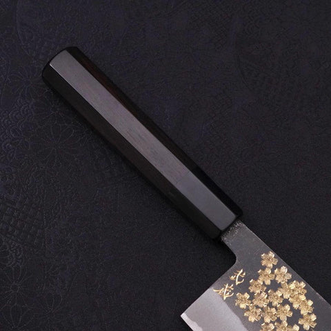 Nakiri White Steel #2 Kurouchi Chokin "Sakura-Fuji" Büffelhorn und Ebenholz Griff 165mm-[Musashi]-[Japan-Küchenmesser]