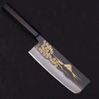 Nakiri White Steel #2 Kurouchi Chokin "Sakura-Fuji" Büffelhorn und Ebenholz Griff 165mm-[Musashi]-[Japan-Küchenmesser]