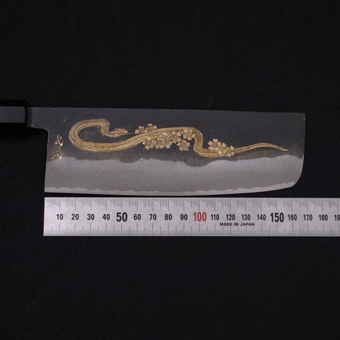 Nakiri White Steel #2 Kurouchi Chokin "Schlange In Sakura" Büffelhorn und Ebenholz Griff 165mm-[Musashi]-[Japan-Küchenmesser]