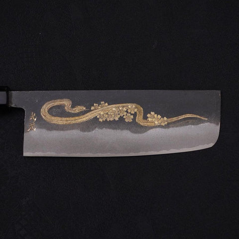 Nakiri White Steel #2, Kurouchi Chokin "Schlange in Sakura" Büffelhorn und Ebenholz Griff, 165mm-[Musashi]-[Japan-Küchenmesser]