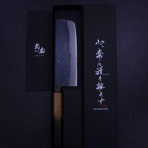 Nakiri White Steel #2 Kurouchi Damast Yaki Urushi Griff 165mm-[Musashi]-[Japan-Küchenmesser]