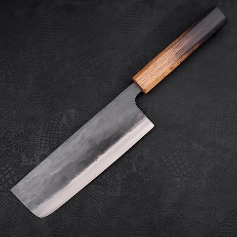 Nakiri White Steel #2 Kurouchi Yaki Urushi Handle 165mm (6.5”)-[Musashi]-[Japanese-Kitchen-Knives]