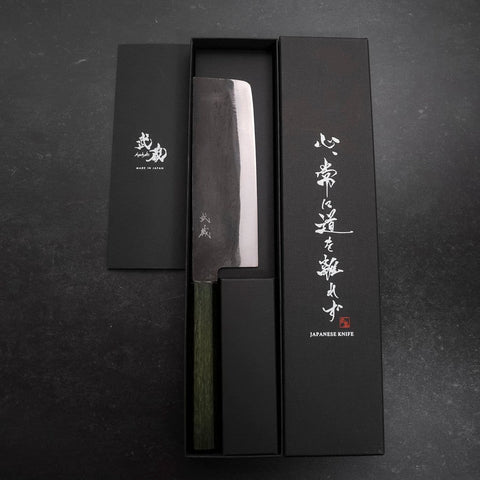 Nakiri White steel #2 Kurouchi Grüner Urushi-Griff 165mm-[Musashi]-[Japan-Küchenmesser]