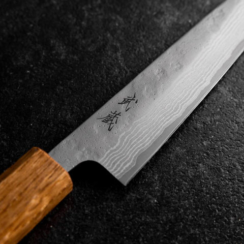 Petty 440C Nashiji Damascus Oak Handle 150mm (5.9”)-[Musashi]-[Japanese-Kitchen-Knives]